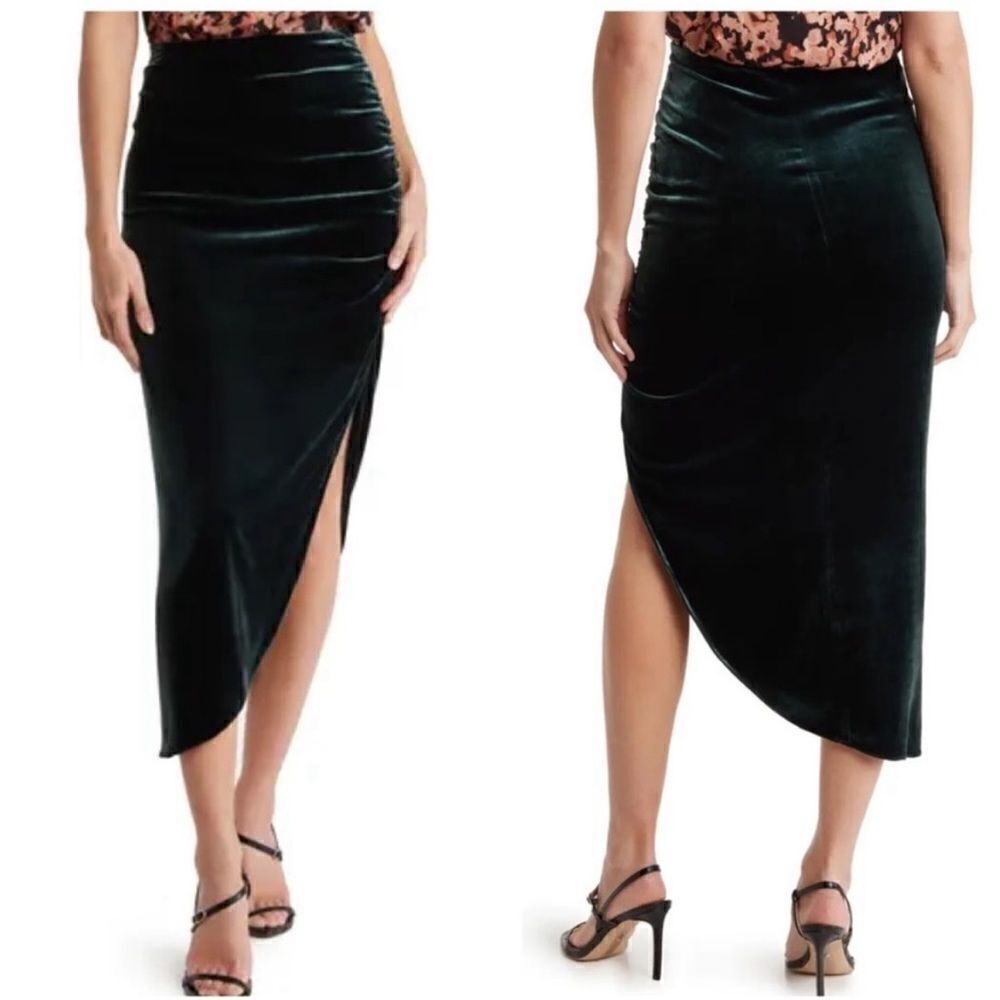 Veronica Beard Herst Satin Velvet Midi Skirt Emerald 2 Nwt $548